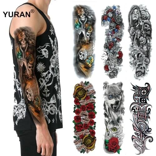 Death Ghost Skull Big Body Full Arm Tattoo Sleeve Art 48*17CM Men Waterproof Temporary Tattoo Sticker Fake Tatoo Decal For Women