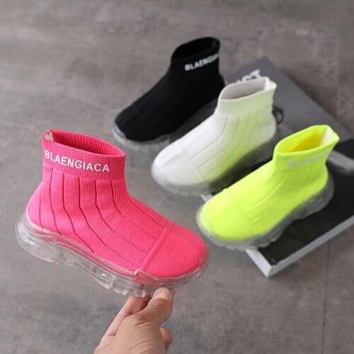 Kids Sneakers Knitting Ankle Sports Shoes For Boy Girls Casual Shoes Transparent Sole Comfortable High Quality Children Shoes