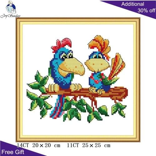 Joy Sunday Two Parrots DA457 14CT 11CT Counted and Stamped Lovely Birds Animal Home Decor Embroidery DIY Cross Stitch kits