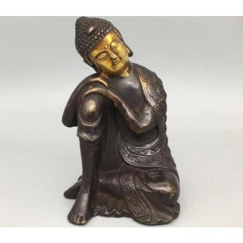 China archaize brass Shakyamuni sleep Buddha crafts statue