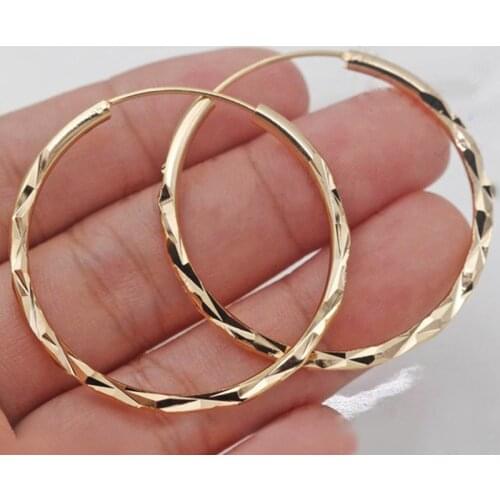 Huitan Classic Simple Hoop Earring for Women Gold Color Geometric Pattern Suit Various Occasions Metal Versatile Female Jewelry