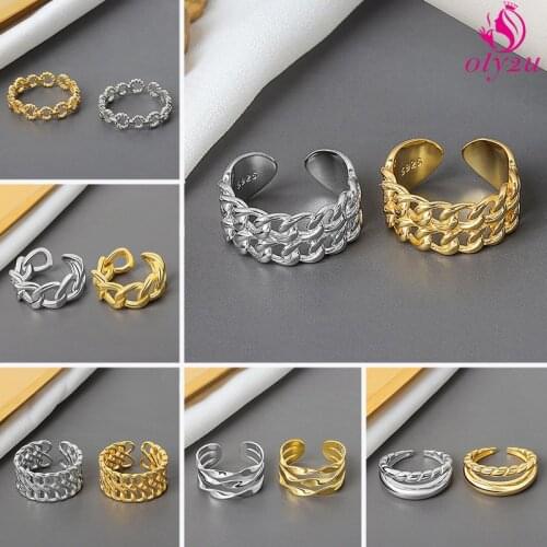 Golden Silver Color Chunky Wide Chain Link Link Twisted Geometric Ring for Women Retro Open Ring Adjustable 2020 Fashion Viking