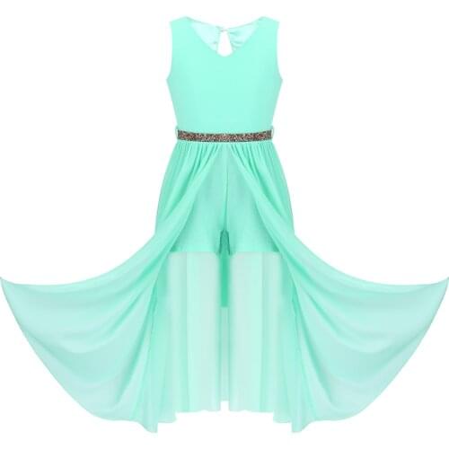 6-14Y Chiffon Flower Girls V Neck Romper Maxi Dresses Kids Princess Dress Formal Clothes for Pageant School Dance Birthday Party