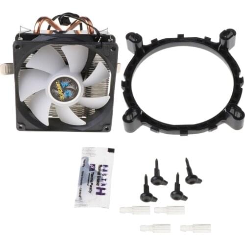 CPU Cooler 2 Copper Heat Pipes 3Pin CPU Cooling Fan with 5 Colors Light for LGA 1150/1151/1155/AM2+/AM3+/AM4