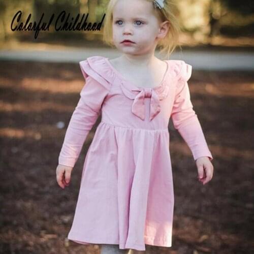 2-5 Yrs summer baby dress sweetly style new born kids long flare sleeve pink lovely pleated bebe vestidos