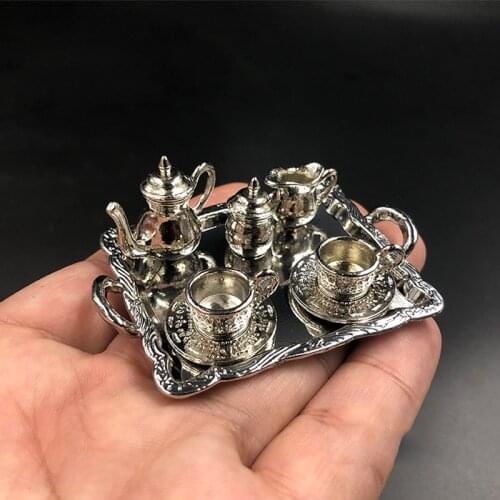 1/6 Scale WWII Metal Tea Cups with Tea Tray Set Models for 12''Figures Bodies Accessories DIY