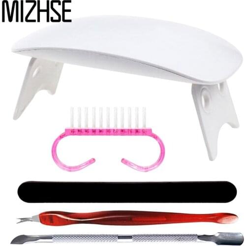 MIZHSE 6w UV LED Lamp Off White with Nail File Brush Nail Cuticle Pusher Nail Art Nail Dryer For All Types Gel 30s/60s Botton