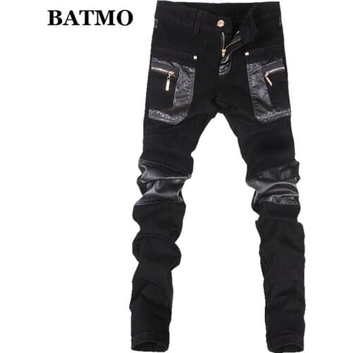 Batmo 2019 new arrival high quality Patchwork casual slim elastic jeans men,mens skinny Spliced black jeans k10-8
