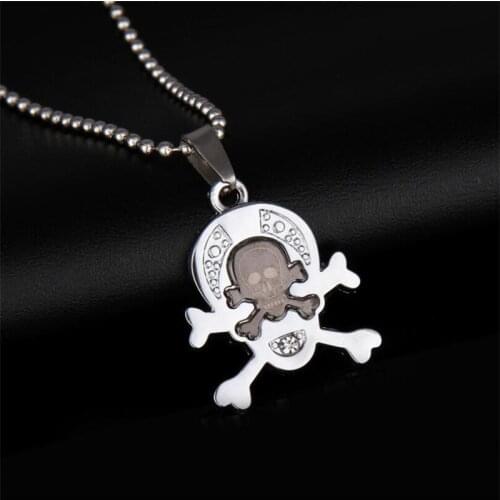 Rock in the Dark Chain Necklaces PU Leather Rope Rhinestone Skull Pendant Necklace Men Punk Necklace Jewelry Fashion