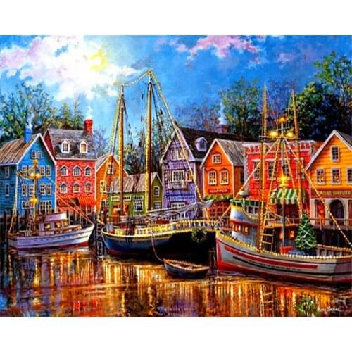 Boat Cross Stitch Embroidery Kits scenery Cotton Thread Painting Diy Needlework Dmc New Year Home Christmas Gift