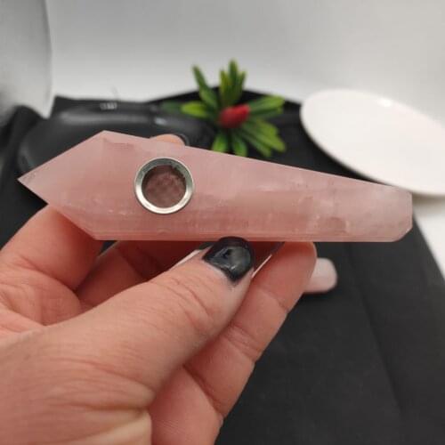 Natural Pink Rose Quartz Crystal Smoking Pipes +1 brush+3 Filters