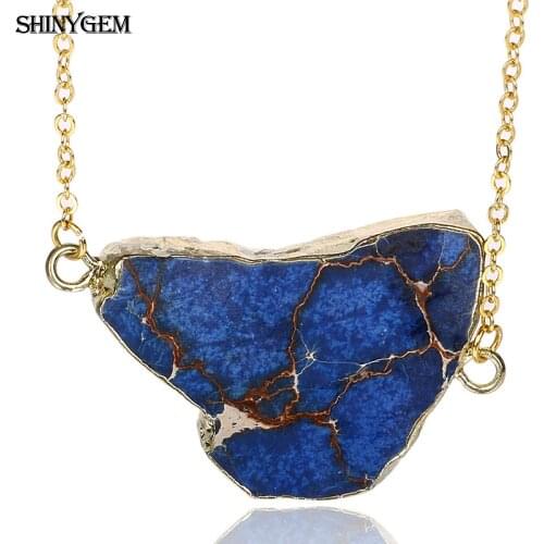 ShinyGem Irregular Natural Stone Pendant Necklaces Gold Chain Choker Necklaces Bohemian Chakra Jaspers Stone Necklaces For Women