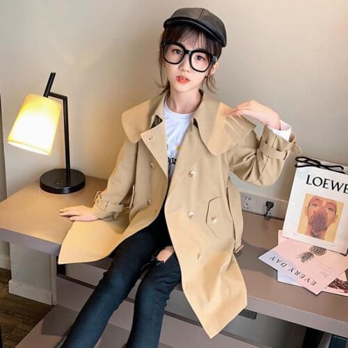 Spring Autumn Outwear For 4-14 Baby Girl Trench Coat Kids Baby Girls Jacket Children Fashion Clothes Turn-down Collar Outerwear