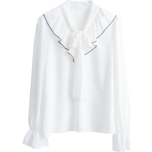 PERHAPS U Women Elegant Chiffon Solid Ruffles Bow V-Neck Butterfly Sleeve Pullover Straight Shirt Blouse Tops Dress Shirts B3100