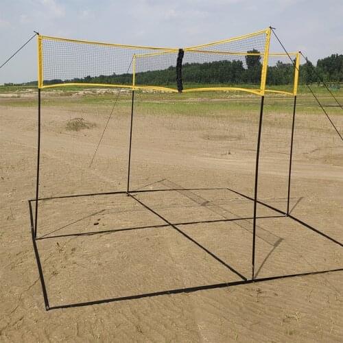 Portable Four Square Volleyball Net Cross Shaped Sports Equipment Durable Folding Outdoor Grass Beach Volleyball Net