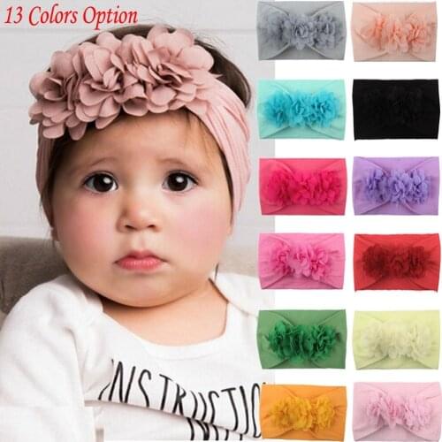Toddler Girls Kid Baby Bow Hairband Headband Stretch Turban Flower Head Wrap Lace Bow Flower Hair Band Accessories Headwear