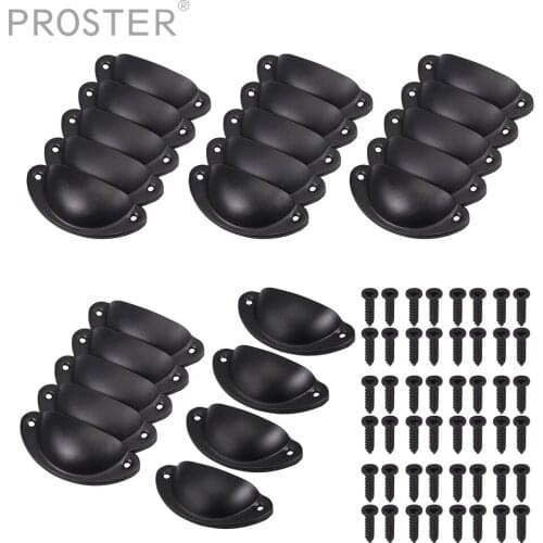 PROSTER 24 Pcs Kitchen Cupboard Drawer Shell Pull Handle Home Furniture Draw Pull Handles Cast Iron Antique Look Black Hardware