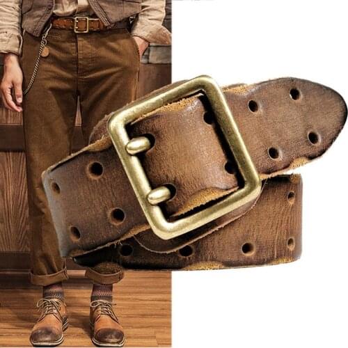 3.8CM Double Needle Belt Buckle Hypoallergenic Belt Luxury Thick Retro Leather Belt Men Mens Jeans Belt Military Belt