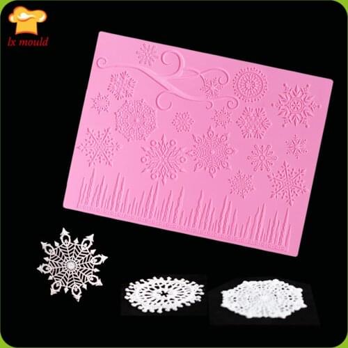 Christmas Large Snowflake & Icicle Border Lace Molds Fondant Cake Silicone Mould Baking Tools