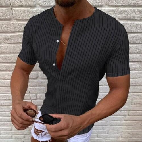 Casual Slim Fit Button Down Top Shirt Shirts for Men Stripped Short Sleeve Tops Summer 2021 Mens Fashion Clothing Trends