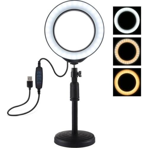 PULUZ PU392 6.4 inch 16cm USB 3 Modes Dimmable LED Ring Vlogging Photography Video Lights with Cold Shoe Tripod Ball Head