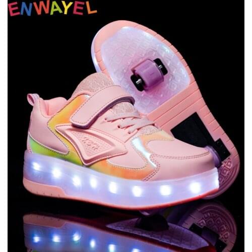 Luminous sneakers kids shoes for girls roller with two wheels boys led charge shoes on wheel children rollers light shining