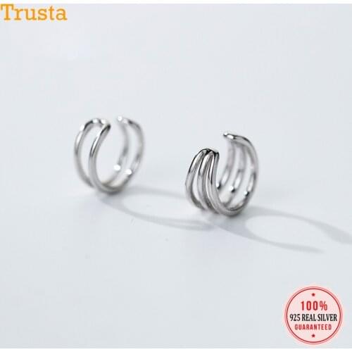 Trustdavis 100% 925 Sterling Silver Asymmetric Ear Cuff Clip on Earrings for Women Girl Without Piercing Earings Jewelry DA184