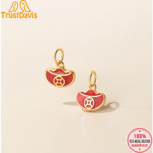 TrustDavis Real 925 Sterling Silver Fashion Sweet 18k Gold Gold Ingot Charm Pendant Handmade DIY Accessories Fine Jewelry HY318