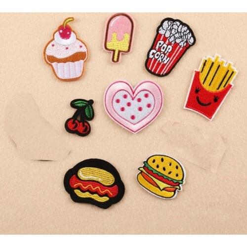 Pop Corn Pizza Hamberger Icecream Chips Watermelon Iron On Patch Clothes Patch For Clothing Girl Boy Embroidered Patch