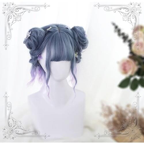 High Quality Lolita Magical Blue Purple Gradient Water Wave Female Wig Cosplay Party