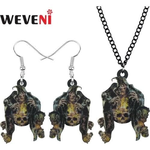 WEVENI Acrylic Halloween Grim Reaper Jewelry Sets Long Necklace Earrings For Women Girls Friend Funny Festival Gift Accessories