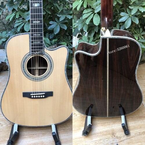 Factory custom +41 inch solid spruce top cutaway acoustic guitar + rosewood fingerboard electric guitarra