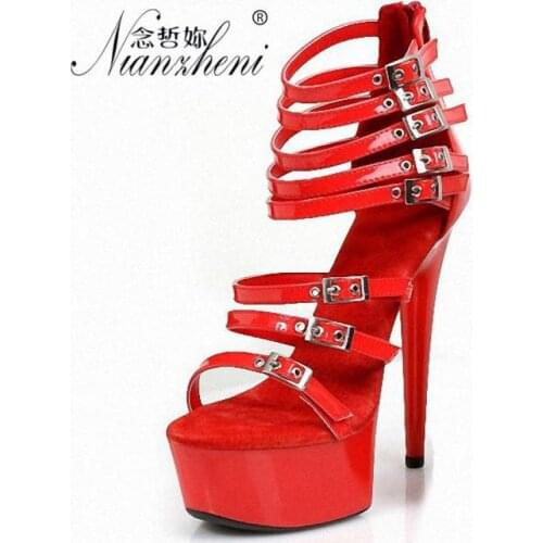 6 Inches Metal buckle Ribbons Stiletto heels Lady shoes Sandals Pole Dance Stage Show Sexy Rome Hot sale Stripper Models Party