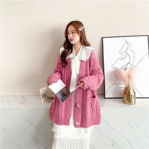 Fad Winter New Ladies Long-Sleeved Cardigan Button WomenS Pocket Knitted Sweater Warm Coat Jacket
