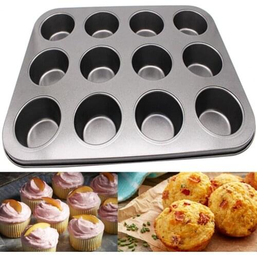 12 Holes Square Carbon Steel Non-stick Cupcake Mold Muffin Tray Pizza Pan Bakeware