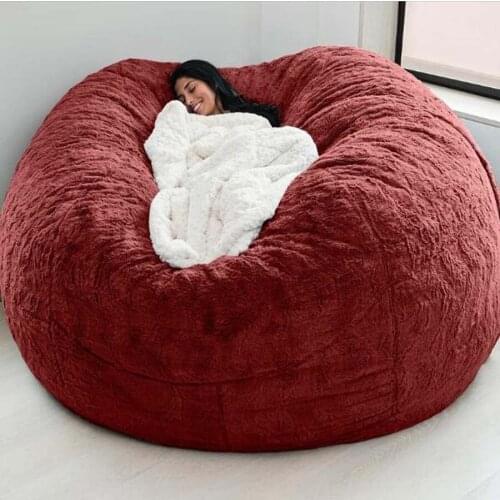 180X90CM Giant Fur Bean Bag Cover Big Round Soft Fluffy Faux Fur BeanBag Lazy Sofa