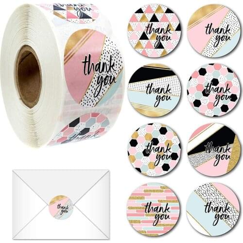 500pcs Creative Striped Thank You Stickers Round Stickers for Gift Bag Labels DIY Decoration Diary Scrapbooking