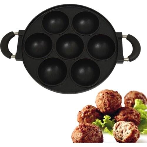7-Hole Cake Cooking Pan Cast Iron Omelette Pan Non-Stick Cooking Pot Breakfast Egg Cooking Pie Cake Mold Kitchen Cookware Tool