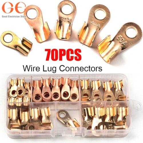 70/160/280/350PCS 10A-50A Open Crimp Ring Connector OT Cable Electrical Wire Terminal Copper Lugs Terminal Connectors Kit