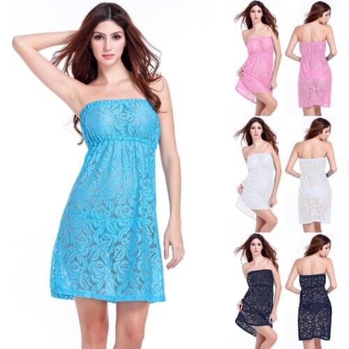 White,Pink,Black,Blue 2016 Strapless Women Plus size XXL Transparent Sexy Casual Lace dress