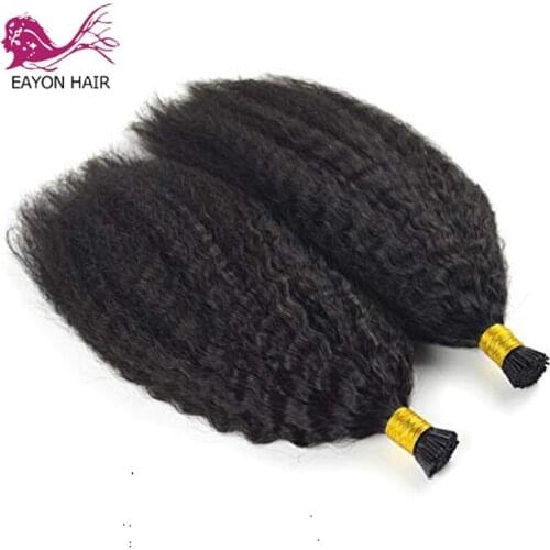 EAYON Brazilian Remy Human Hair I Tip Hair 100 strand Kinky Straight Keratin I Tip Microlinks Human Hair Bundles Extensions