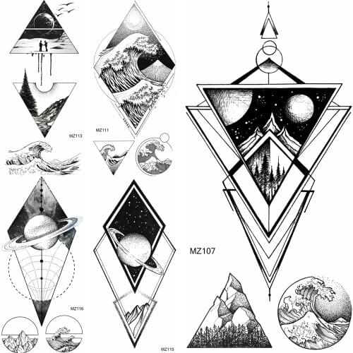 Black Planets Temporary Tattoos Sticker Fake Geometric Wave Galaxy Tattoo For Women Men Creative Waterproof Body Art Tatoo Decal