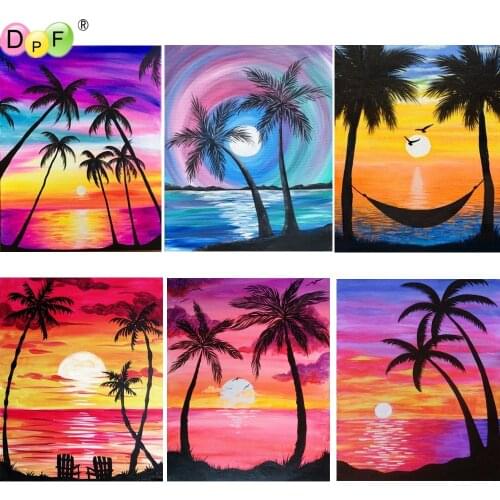 DPF diamond embroidery Coconut treediamond painting cross stitch crafts diamond mosaic kit square/round rhinestone home decor