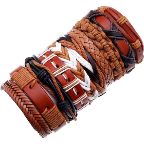 Jessingshow Hip Hop 10 Pcs/set Weave Wrap Leather Men Handmade Bracelets Women Bangles Male Jewelry Pulsera Hombre