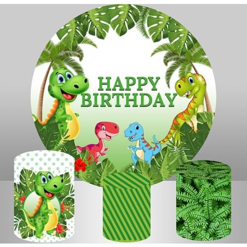 Jungle Party Round Circle Panel Backdrop Dinosaur theme Boy Birthday Party Decor Dessert Table Baby Shower Cylinder Plinth Cover
