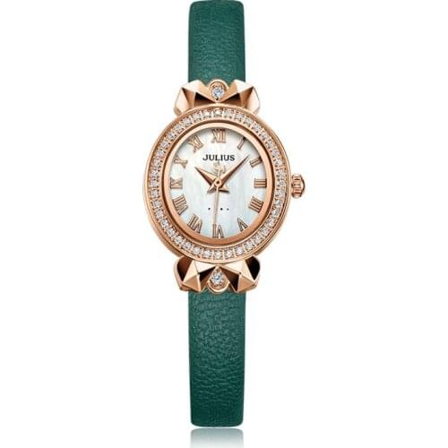 New Julius Womens Watch Elegant Rhinestone Mother-of-pearl Retro Fashion Hours Bracelet Leather Clock School Girls Gift Box