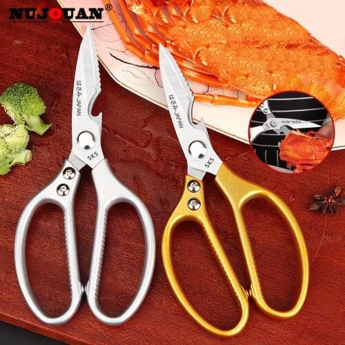 Multifunctional Kitchen Scissors Cutting Knife Plate Stainless Steel Kitchen Meat Cutting Scissors Chicken Bone Opening Bottle