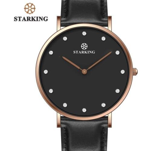 STARKING Top Luxury Brand Quartz Watch Men Black Fashion Casual Japan Movt stainless steel Mesh strap 6MM Ultra Thin Clock Male