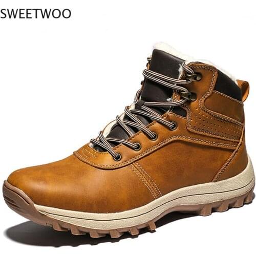 Winter Warm Men Boots Genuine Leather Fur Plus Men Snow Boots Handmade Waterproof Working Ankle Boots High Top Men Shoes