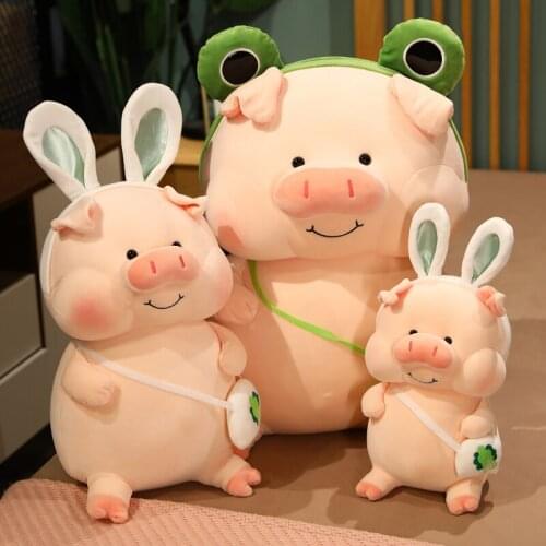 Soft Cute Cartoon Pig With Frog Rabbit Hair Band Bag Plush Toys Stuffed Lovely Animals Pillow Doll For Girls Kids Birthday Gifts